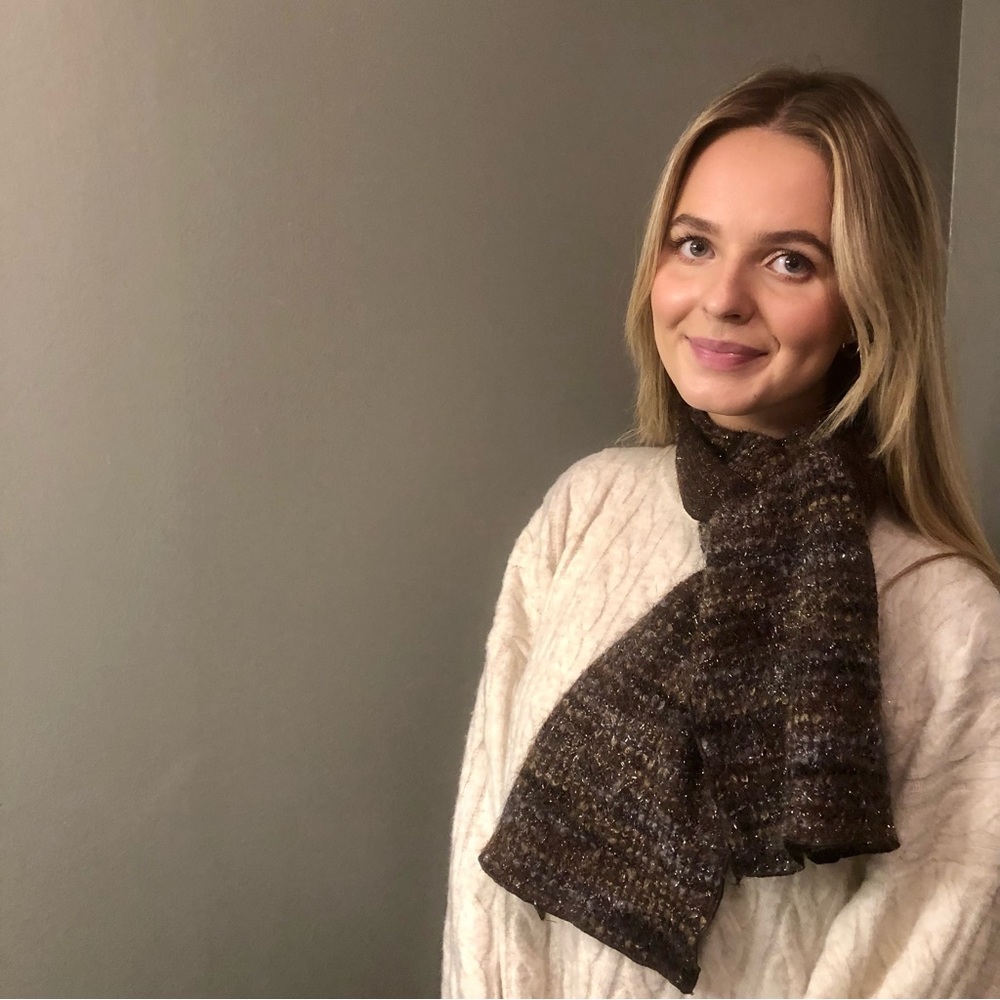 Holt Renfrew Made in Italy Brown Metallic Winter Scarf - Picture 4 of 9